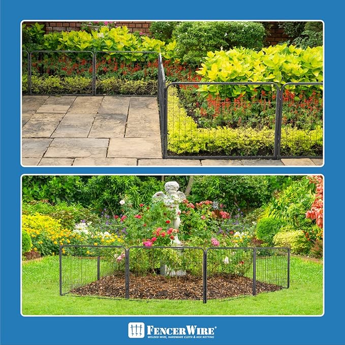 Fencer Wire Decorative Wire Fence, Panel Decor, Heavy Duty Iron Landscape Patio Flower Bed Animal Barrier Border Edging Section, Foldable Garden Fence for Yard for Dog Outdoor, 40 Inch x 21 FT