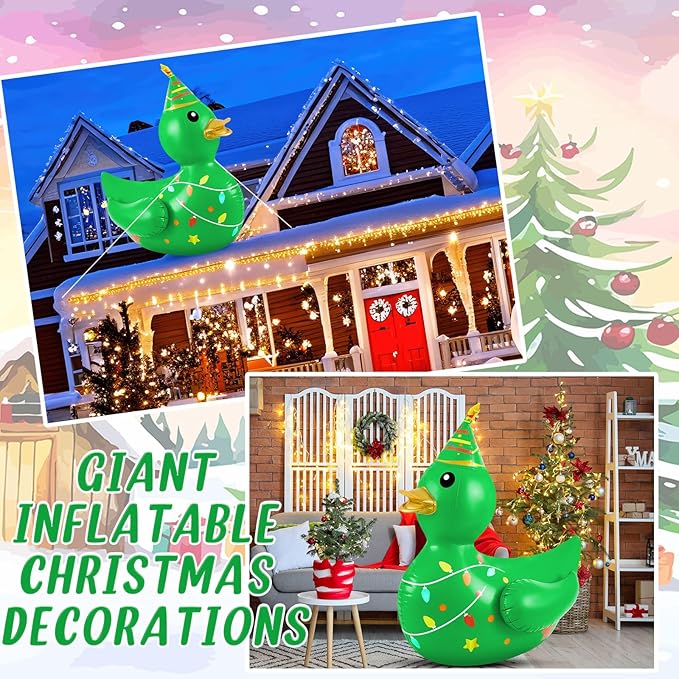 Hungdao 1 Pcs 4 Feet PVC Christmas Giant Inflatable Duck Huge Rubber Large Blow up Duck Christmas Pool Floats for Xmas Holiday Indoor Outdoor Pool Decorations (Christmas Tree)