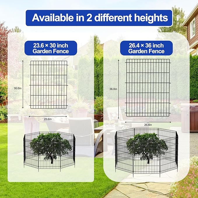 INJOPEXI Decorative Garden Fence 12 Panels 23.6ft (L)×30in (H), Metal Garden Fence 11 Fence Panels + 1 Gate Rustproof Wire No Dig Temporary Garden Fence Animal Barrier Fencing for Yard Outdoor Patio