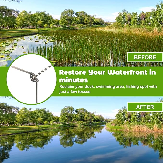 Lake Weed Cutter, Heavy Duty Large Aquatic Pond Plant Cutting Tool with Adjustable Cutting Angles,33 Foot Throw Rope,Pond Rake Weed Puller Killer for Cattail,Reed,Lilly,Chara Algae Removal Garden Tool