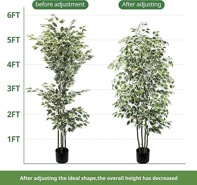 6 FT Artificial Ficus Tree 600 Leaves Faux Plants Indoor Tall with Black Pot Large Fake Tree for Home Office Living Room Decor