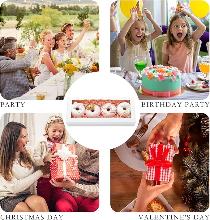 50pcs Cookie Boxes 12x5x1.5 Inch Bakery Boxes with Window Treat Box Chocolate Strawberries Box for Wedding Favors Party Birthday Favors