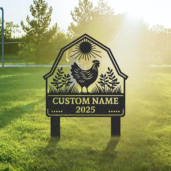 Personalized Metal Chicken Coop Sign, Custom Name Chicken Coop Signs for Outside, Decorative Garden Stakes, Metal Yard Art, Backyard Farmhouse Decor, Chicken Gifts for Women Man Color10