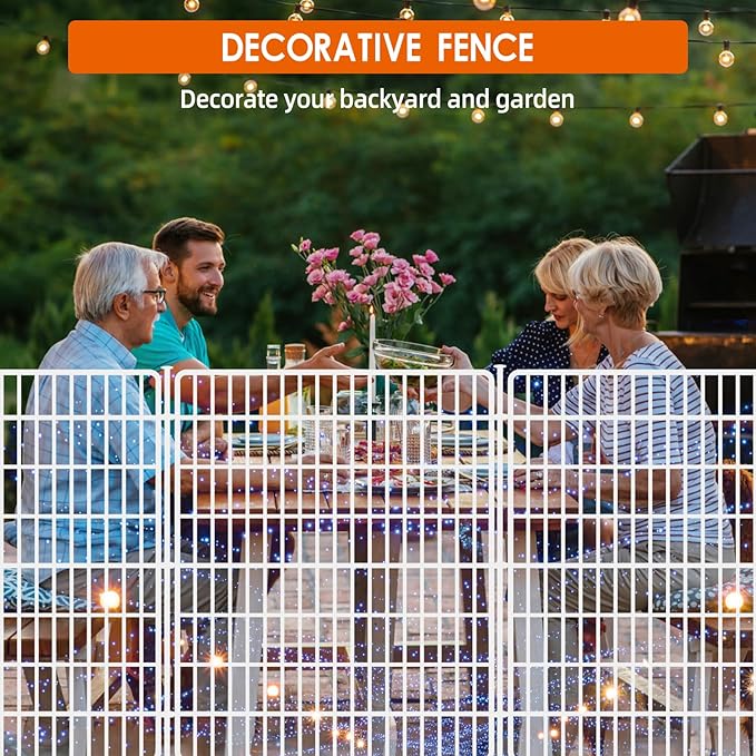 15 Panels No Dig Fence with Gate, 32 in(H) X 36 ft(L) Garden Decorative Fence Animal Barrier for Dogs, Rustproof Metal Garden Edging Border for Outdoor, Yard, Patio, Black, White