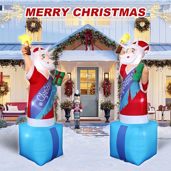 DearSun 8FT H Giant Animated Christmas Inflatable Santa Claus, Blow up Christmas Santa with Build-in LED Lights Outdoor Indoor Holiday Garden Yard Decoration