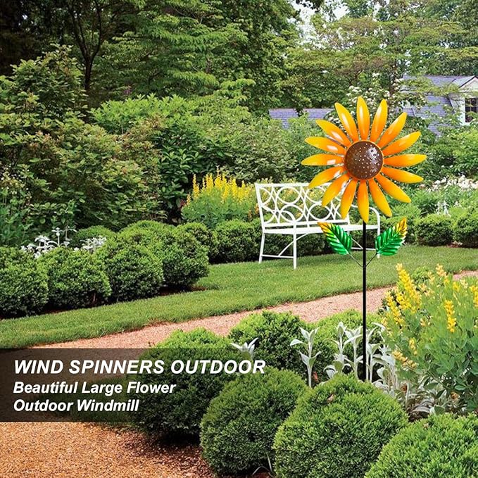 Sunflower Wind Spinner for Garden Decor - 40" Metal Wind Spinners Outdoor, 360° Rotating Windmill Yard Art, Kinetic Wind Sculptures for Home Lawn Backyard Patio Decor, Gifts for Garden Lovers