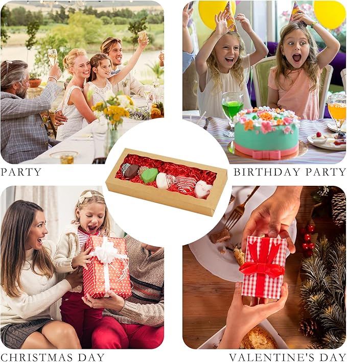 20pcs Brown Cookie Boxes 12x5x1.5 Inch Bakery Boxes with Window Treat Box Chocolate Strawberries Box for Wedding Favors Party Birthday Favors