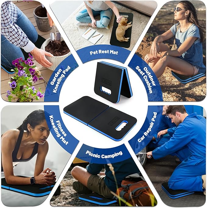 Extra Thick Kneeling Pad with Carrying Handles, EVA Foam Cushioning Mat for Knee for Gardening, Mechanic, Bathing Baby, Exercise & Yoga, 20.5 x 11.8 x 0.9 in, Blue & Black