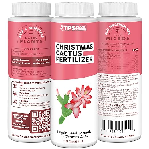 TPS NUTRIENTS Christmas Cactus Fertilizer for All Christmas Cacti and Schlumbergera Cacti, Liquid Plant Food 8 oz (250mL)