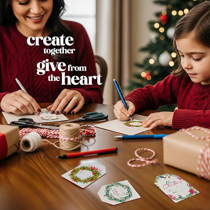 Christmas Plantable Gift Tags with Wildflower Seeds – Writable, Plantable Merry Christmas Tags, 4 Festive & Ornament Designs, Perfect for Holiday Gifts, Family & Friends (48 Tags (12 per Design)
