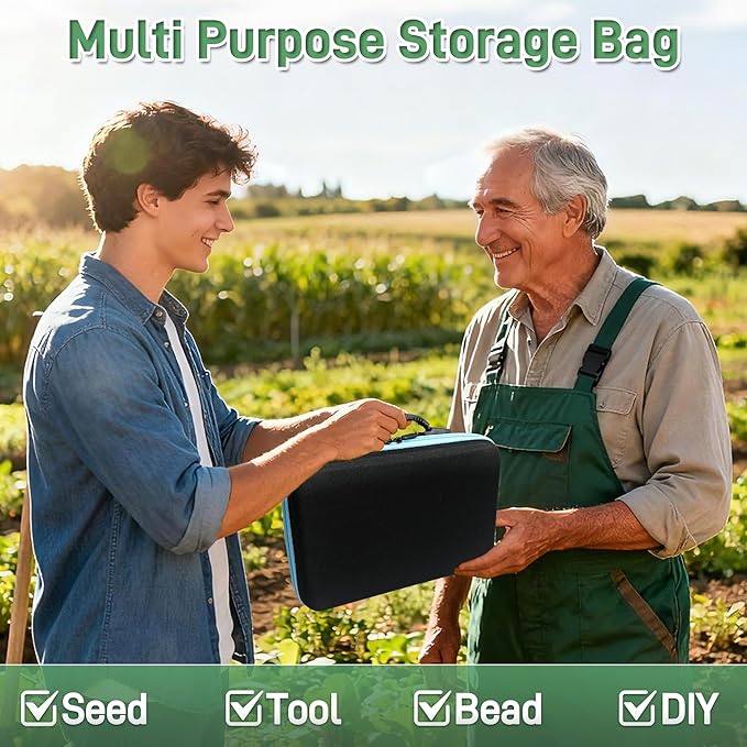 140 Slots Seed Storage Organizer Kit with 20 Envelopes, Waterproof Seed Storage Box, Transparent Bottles, Tweezers, Funnel, Sower for Vegetable Flower Garden Seeds Saver Kit for Vegetable