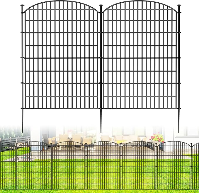 10 Panels No Dig Decorative Garden Fence - 40 in (H) x 23.6 ft (L), Dog Fence Outdoor for Yard,Rustproof Metal Animal Barrier Ground Stakes Fencing for Garden, Patio, Flower Bed