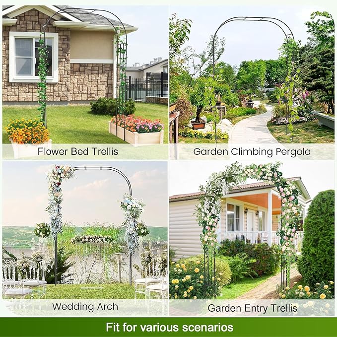 Garden Arbor Arch,Rustproof & Easy Assembly Metal Trellis,7.9 Feet H x4 Feet W,Metal+PE Coated Archway for Climbing Plants,Outdoor Rose Support, Wedding Decor, Bridal Party Decoration