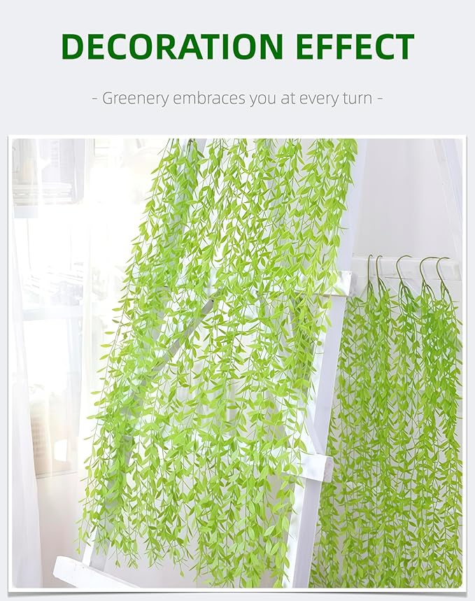 5 Pack Artificial Hanging Willow Vine (3.3ft) - Fake Greenery Plants for Indoor/Outdoor Decor, Wedding & Photography - Pure Green Design (No Basket Included)
