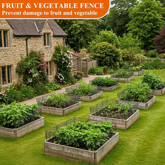 Decorative Fence Panel, 12.99"*11.97" No Dig Fences Barrier, Small Garden Fence Animal Barrier, Garden Border Edging Fences, Square 6 Pcs Black Metal Fencing, Dog Fencing Blocker for Yard, Flower Bed