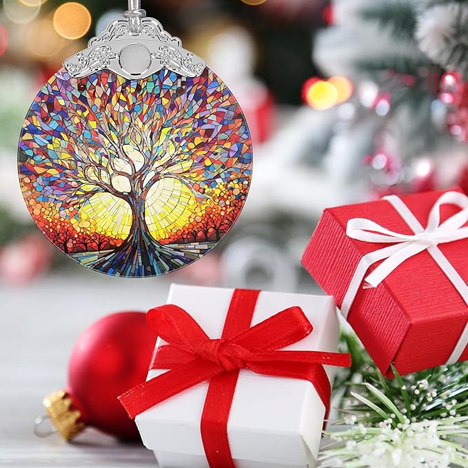 Tree of Life Decor - Stained Glass Christmas Ornament - Hanging Decoration for Tree - Gifts for Friends, Family