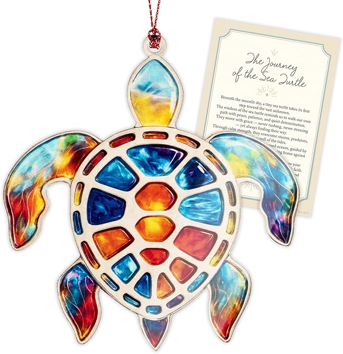 Sea Turtle Gifts for Women - Beach Suncatcher Ornament with Story Card - Turtle Christmas Cards - Beach Gifts for Women - Coastal Christmas Ornaments - White Elephant Presents for Friends