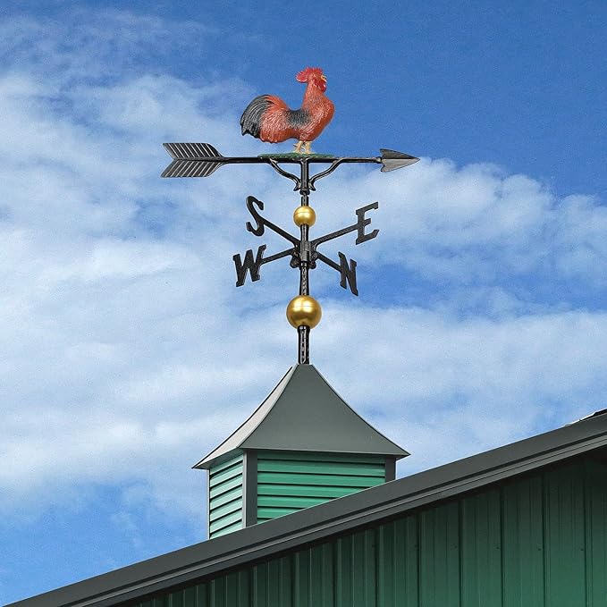 Address Number Store 32” Aluminum Deluxe 3D Rooster Weathervane 300 Series-Mount Included (Red)