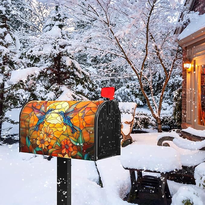 Artistic Birds Mailbox Covers Fall Autumn Mail Box Wraps Magnetic Standard Size 21x18 inch Vintage Floral Sun Mailbox Cover for Garden Outdoor Yard Decor