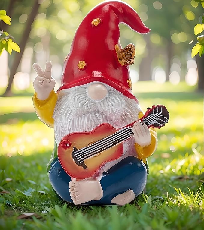 Hippie Garden Gnome Decor Statue,Funny Garden Gnomes with Peace Sign Decor Outdoor ,for House,Lawn,Patio and Porch, Gifts Hippie for Friend,Family