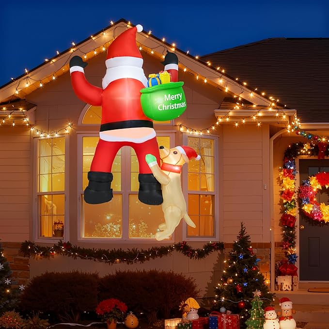 7 FT Outdoor Christmas Decorations Inflatables Climbing Santa Claus Decor with LED Lights, Christmas Blow Ups, Xmas Decorations for Window Roof Holiday Yard Party