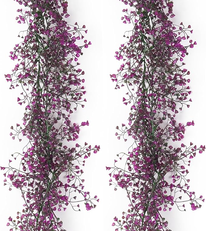 RECUTMS Artificial Hanging Plant 2Pcs 5.6Ft Fake Garland Plant Greenery Faux Ferns Leaves Ivy Garland for Home Indoor Outdoor Wedding Farmhouse Mantle Table Centerpiece Party Garden Decor(Fuchsia)
