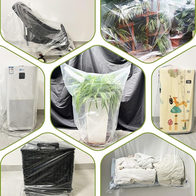 6 Pcs Winter Plant Film Cover with Drawstring-19.7" x 27.5" Clear Plastic Plant Cover Bags Transparent Waterproof Plant Shelter Bag Greenhouse Cover Bag for Outdoor Garden Plants Shrubs Sapling Crops