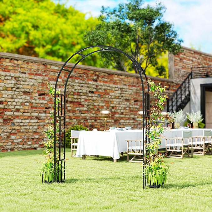 Outsunny 7.3ft Steel Garden Arch Trellis, Garden Arbor Trellis for Climbing Plants Roses Wisteria Vines, Flower Arch Wedding Arch Stand for Outdoor, Garden, Lawn, Backyard, Black