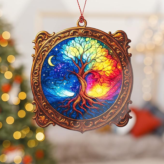Tree of Life, 2025 Christmas Ornaments, Xmas Ornament for Tree, Acrylic Christmas Ornaments, Suncatcher Effect Stained Glass Window Hanging, car Hanging Accessories