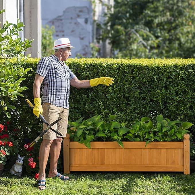 S AFSTAR Wooden Raised Garden Bed, Outdoor Rectangular Plant Box W/Drainage Holes, Wood Raised Planter for Vegetable Fruit Flower, Rise Planter Container for Yard Patio Garden 43.5" L x 16" W x 14" H