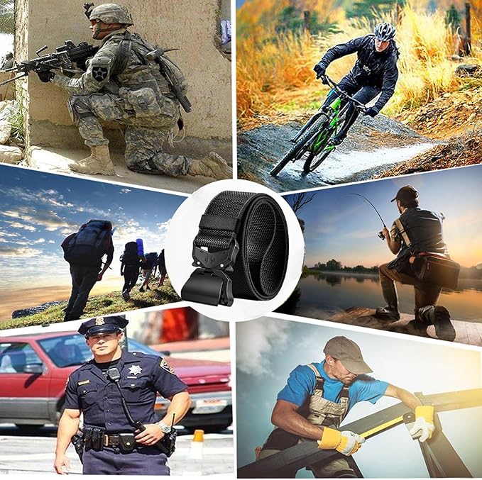 Nylon Belts for Men, Military Hiking Rigger 1.5" Work Belt with Heavy Duty Quick Release Buckle - Black