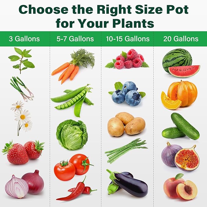LotFancy 5 Pack 5 Gallon Grow Bags, Thickened Nonwoven Fabric Pots with Reinforced Handles, Heavy Duty 300G Aeration Planter Bags for Vegetables Flowers Fruits, Black
