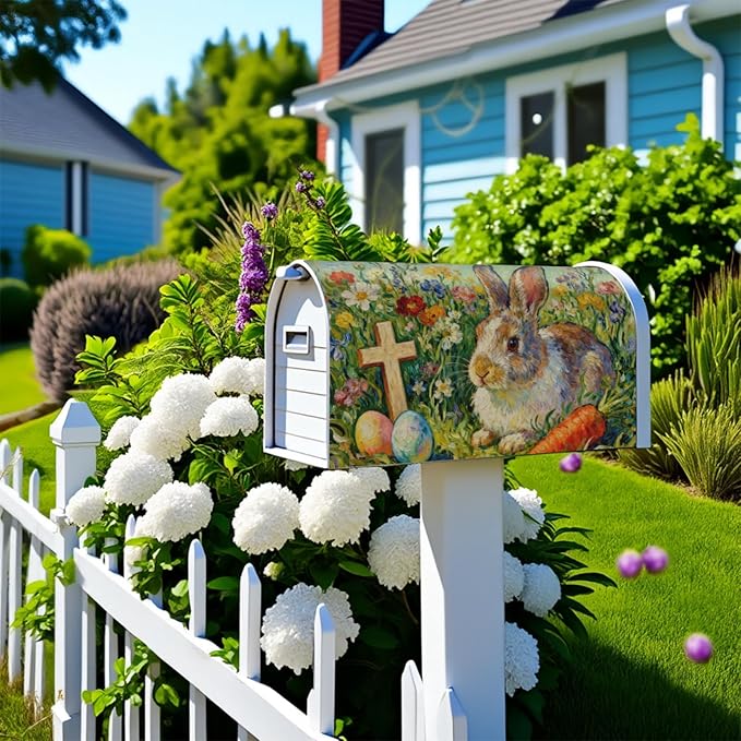 Spring Easter Large Mailbox Covers Magnetic Oversized Cute Bunny Rabbit Colorful Floral Cross Egg Carrot Holiday Outdoor Decorative Letter Box Cases for Home Garden Outside Decor, 25.5x21 Inch