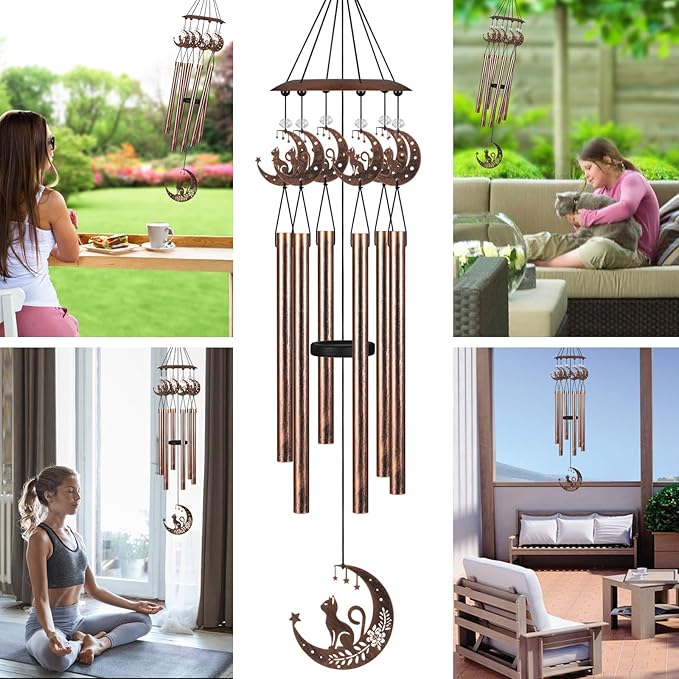 Wind Chimes with Sympathy Wind Spinner,Outside Garden Decor Gifts for Women Mom and Grandma,Memorial Wind Chimes for Loss of Loved One Prime,Bereavement/Sympathy/Memorial Gift (Cats)