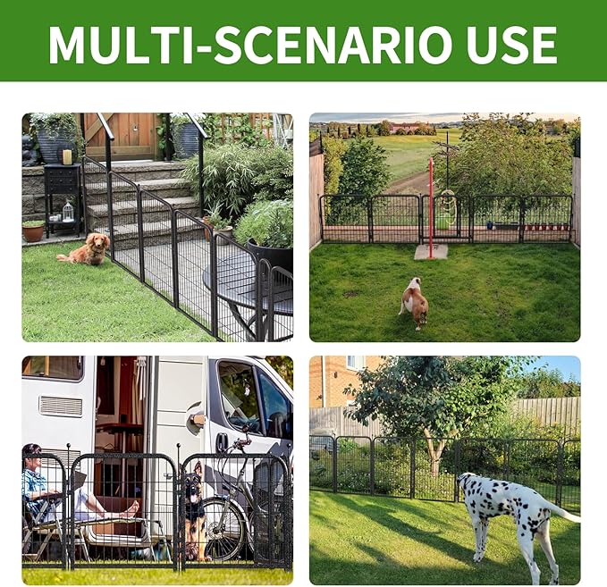 Decorative Garden Fence 36ft (L)×32in (H) with 14 Panels 2 Gate Outdoor, No Dig Rustproof Wire, Metal Animal Barrier Fencing for Yard Patio Flower Bed,(Black-Silver)