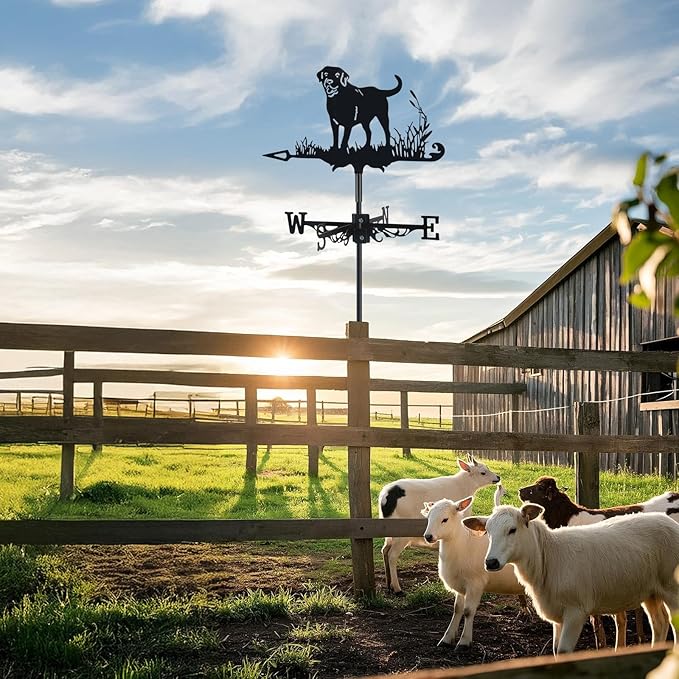 3D Dog Metal Weather Vane,Stainless Steel Black Animal Weathervane Wind Direction Indicator Roof Garden Decorations for Outdoor Farm Yard Garden Gazebo