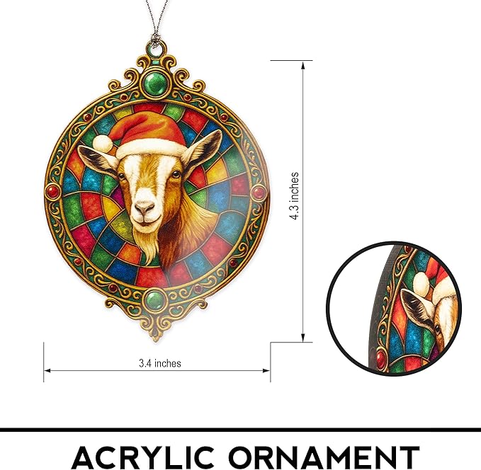 Goat Ornament – Farm Animal Christmas Decor – Funny Holiday Goat Gift – Rustic Farmhouse Ornament – Suncatcher Effect Window – White Elephant Gifts - Xmas Tree Funny Decoration