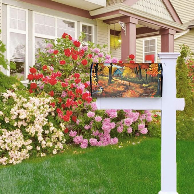 Sweetshow Fall Mailbox Covers Magnetic Maple Leaves Bird Mailbox Cover Autumn Mailbox Cover Magnetic Mailbox Wraps Standard Size 18" X 21" Holiday Garden Mailboxs Decorations for Outside