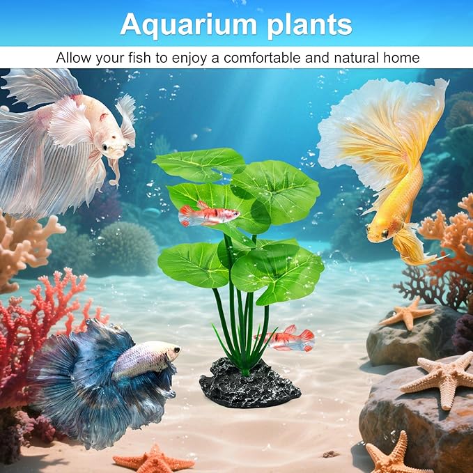 Artificial Fish Tank Decorations Plants, Aquarium Decor Plant Plastic Realistic Silk Plants for Fish Tank Betta Leaf Pad Hammock for Small Tank, Goldfish, Reptiles