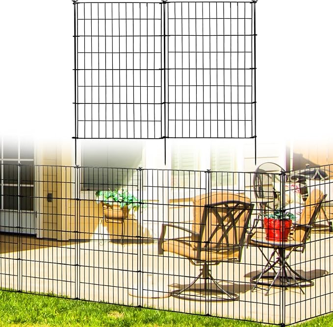 ARIFARO Decorative Garden Fence 4 Panels+1Gate 40in(H) x28in(W) No dig Animal Barrier Fencing,Pet Fence Rustproof Metal Wire Panel Border for Dog,Rabbits, and Patio(with gate)