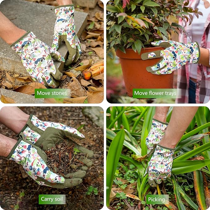 Womens Gardening Gloves, Breathable Leather Thorn Proof Garden Gloves with Grip, Puncture-Resistant Work Gloves for Women