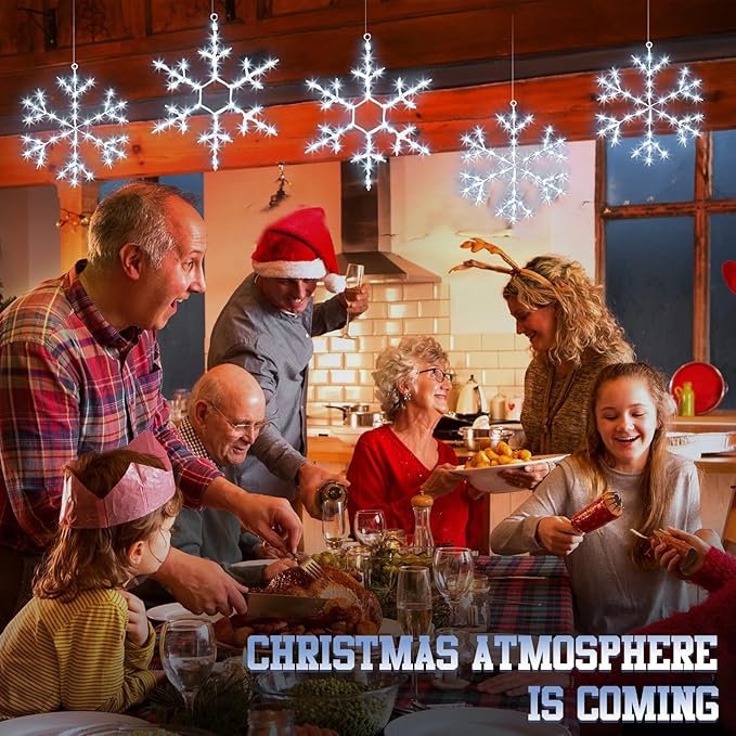 Tuanse 8 Pcs Christmas Silhouette Window Lights Christmas Snowflake Lights with Remote Control LED Lighted Snowflake Decorations Xmas for Window Wall (White)