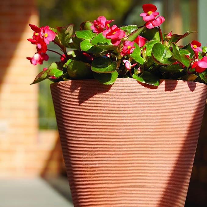 Crescent Garden Madison Planter– Weather-Resistant, Double Walled Indoor/Outdoor Plant Pot with Drain Hole – Durable All-Season Plastic Flower Container, 14" W (Terracotta-Colored)