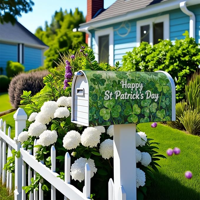 St. Patrick's Day Large Mailbox Covers Magnetic Oversized Green Shamrock Lucky Clover Saint Patricks Holiday Spring Outdoor Decorative Letter Box Cases for Home Garden Outside Decor, 25.5x21 Inch