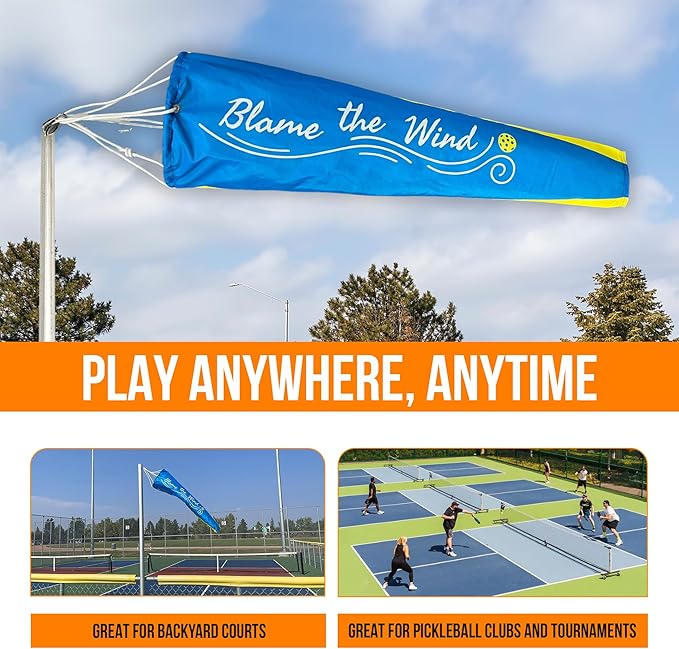 Pickleball Windsock Flag 10"x36" | Blame the Wind Design | Easy Install with Carabiner | Lightweight 4 oz Polyester | Quad-Stitched Durable Fabric | Shows True Wind Direction & Speed