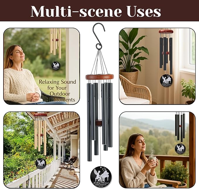 Personalized Piano Memorial Wind Chimes for Outdoors – Custom Name & Years Remembrance Gift for Music Enthusiasts – Soothing Bereavement Chimes – Sympathy Gifts for Comfort & Tribute Keepsakes