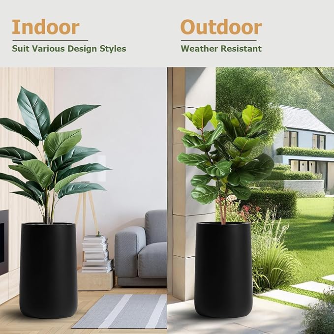 14.7" H x 14.7" D Tall Conico Fiberstone Planter - Christmas Tree Planter for Indoor and Outdoor Use, 5 Year Guarantee, Included Extra Coco Mats (Black, 23.1" Pot Opening)