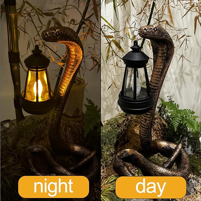 Solar Snake Garden Statue,11.22 Inch Snake for Yard Lawn Garden Patio Scary Decorations,Indoor Haunted House Prop and Christmas Home Party Decor (Brass Color)
