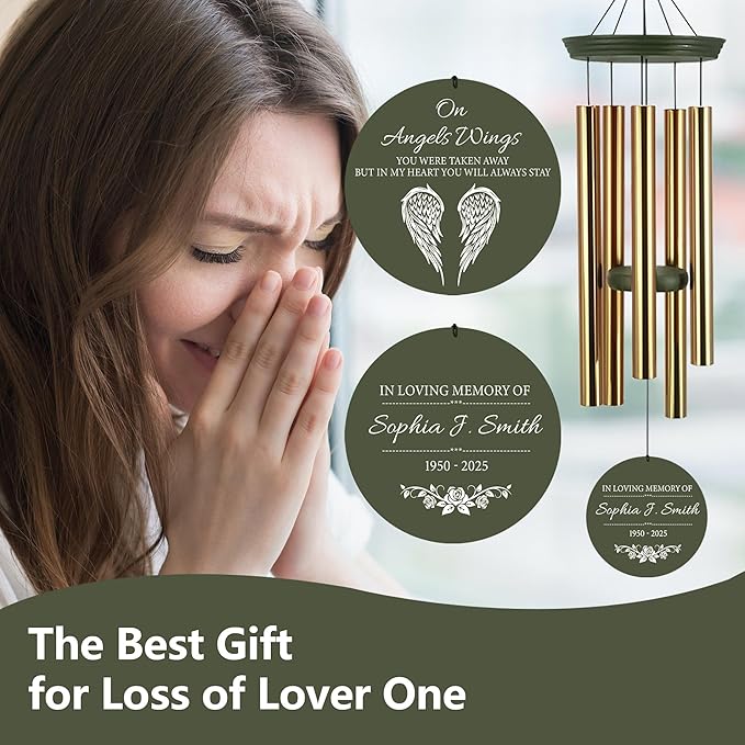 ASTARIN Custom Wind Chimes Memorial, Condolences Gift for Loss Husband Wife Son, Care Package for Grieving Friend, Garden Deep Tone Sympathy Wind Chimes(Produced in USA)