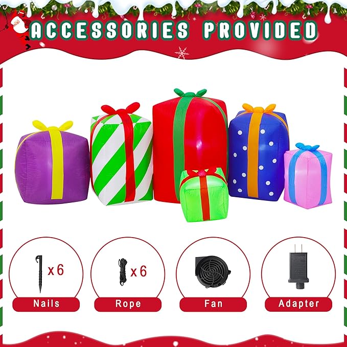 9FT Long Christmas Inflatables Gift Boxes Outdoor Decoration, Indoor Blow Up Lighted Party Decoration, Blow Up Decor with Built-in LED Lights Suitable for Lawn/Yard/Garden/Porch